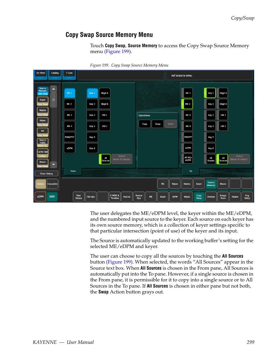 Copy swap source memory menu | Grass Valley Kayenne v.3.0 User Manual | Page 299 / 480