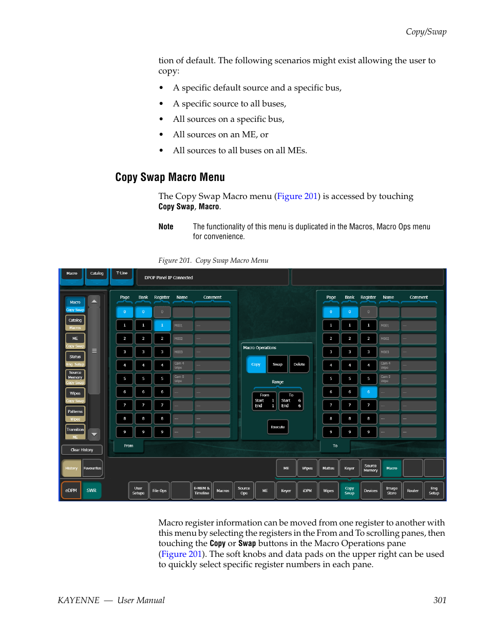 Copy swap macro menu | Grass Valley Kayenne v.3.0 User Manual | Page 301 / 480