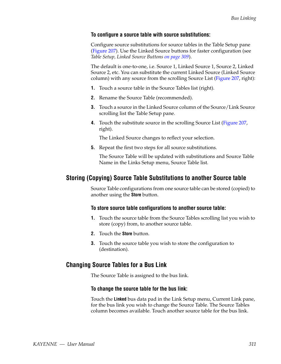 Changing source tables for a bus link | Grass Valley Kayenne v.3.0 User Manual | Page 311 / 480