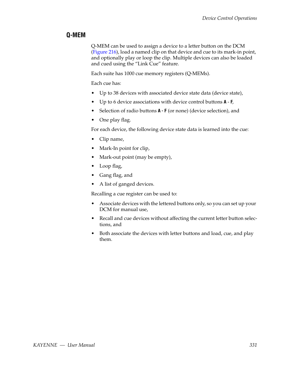 Q-mem | Grass Valley Kayenne v.3.0 User Manual | Page 331 / 480