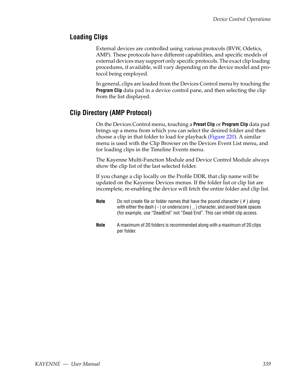 Loading clips, Clip directory (amp protocol) | Grass Valley Kayenne v.3.0 User Manual | Page 339 / 480
