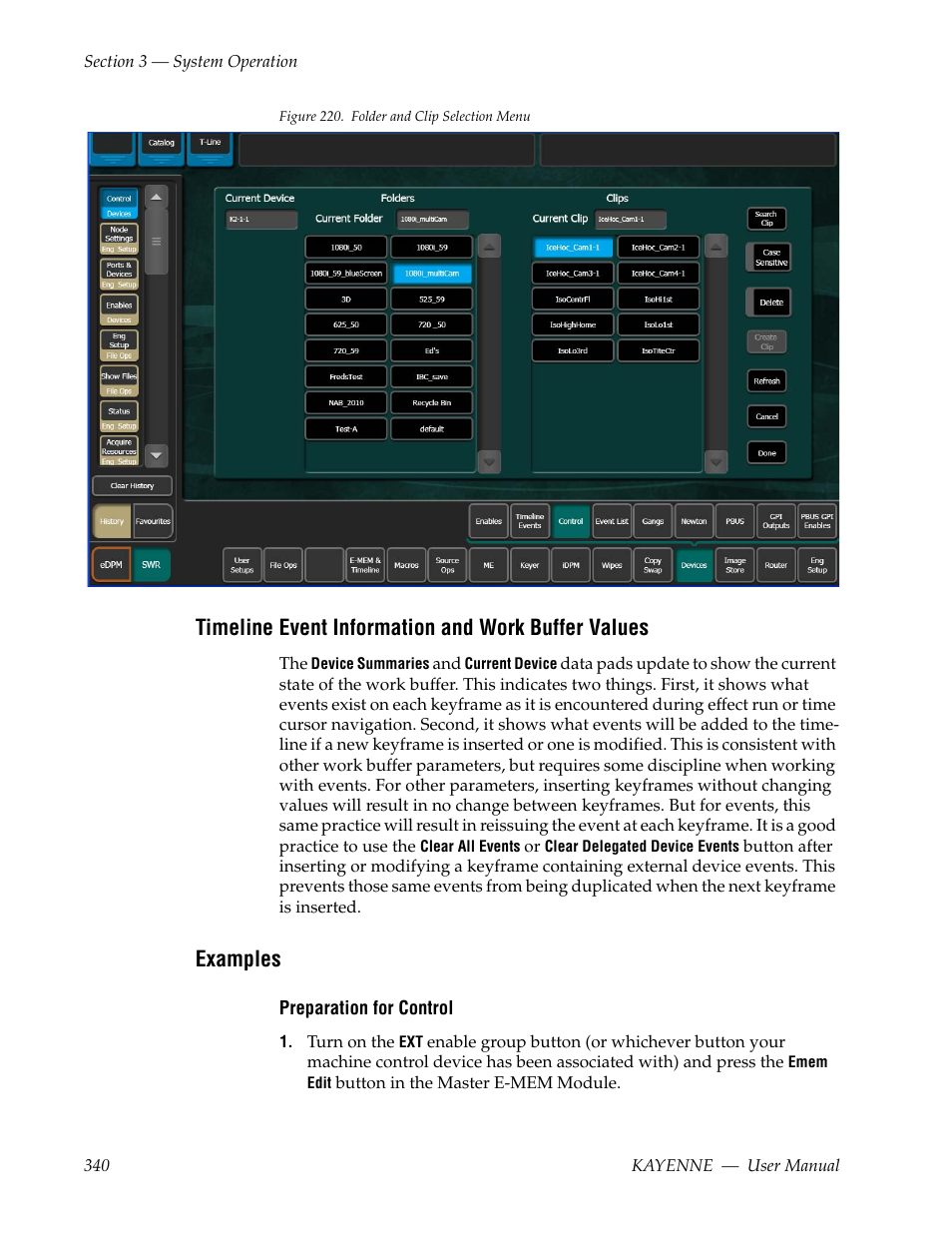 Timeline event information and work buffer values, Examples | Grass Valley Kayenne v.3.0 User Manual | Page 340 / 480