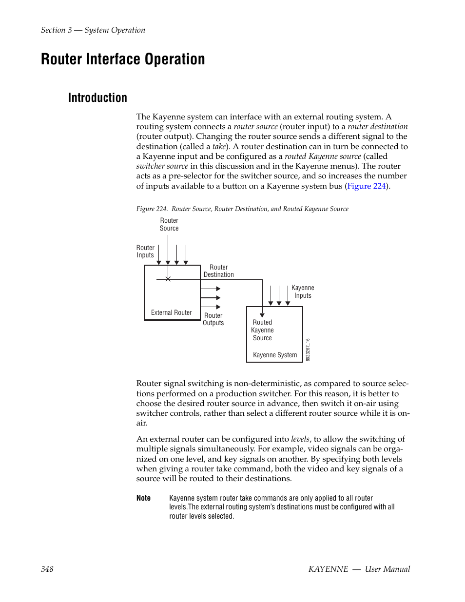 Router interface operation, Introduction | Grass Valley Kayenne v.3.0 User Manual | Page 348 / 480
