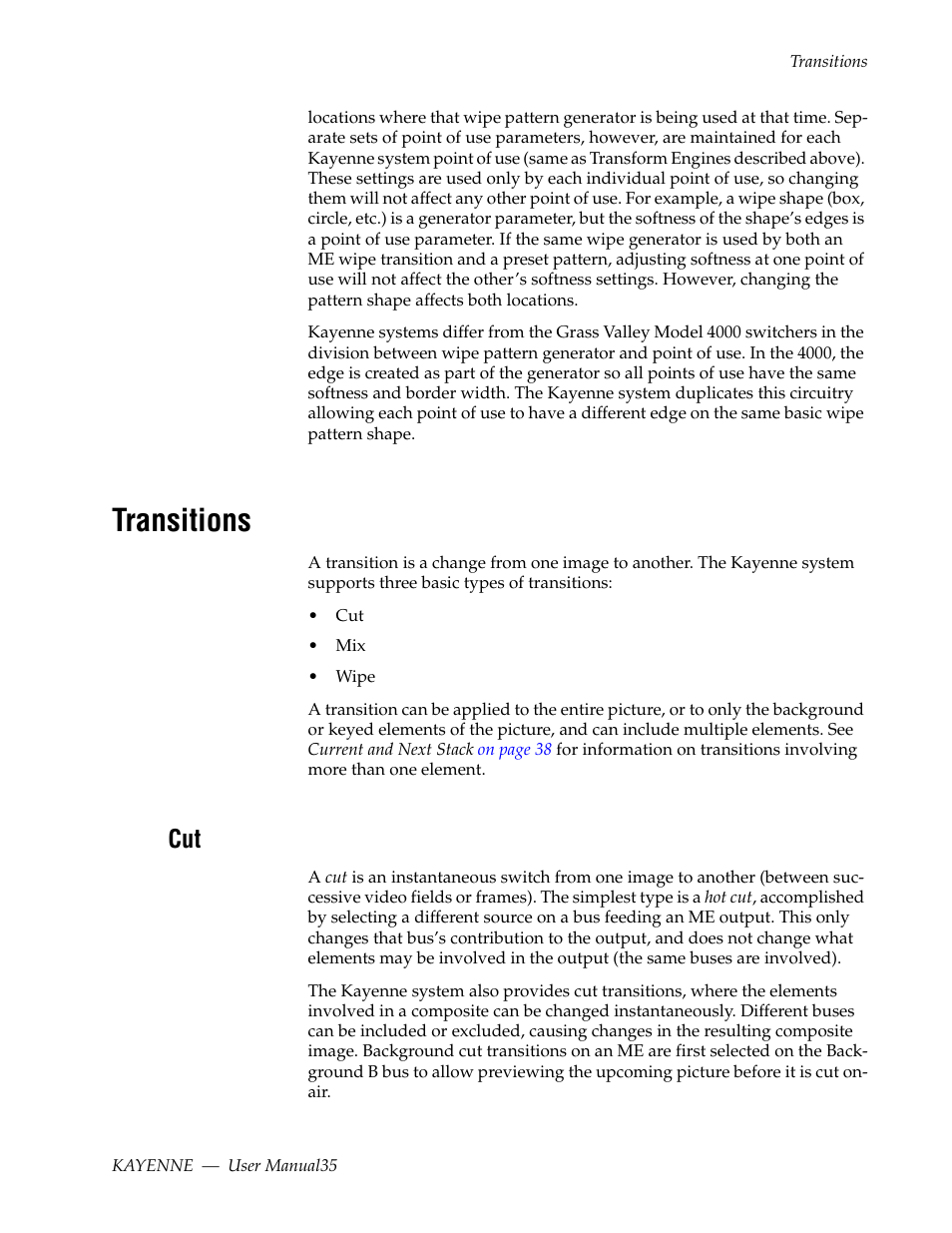 Transitions | Grass Valley Kayenne v.3.0 User Manual | Page 35 / 480