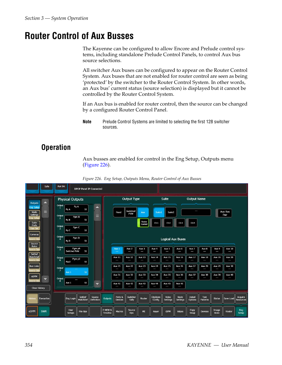 Router control of aux busses, Operation | Grass Valley Kayenne v.3.0 User Manual | Page 354 / 480