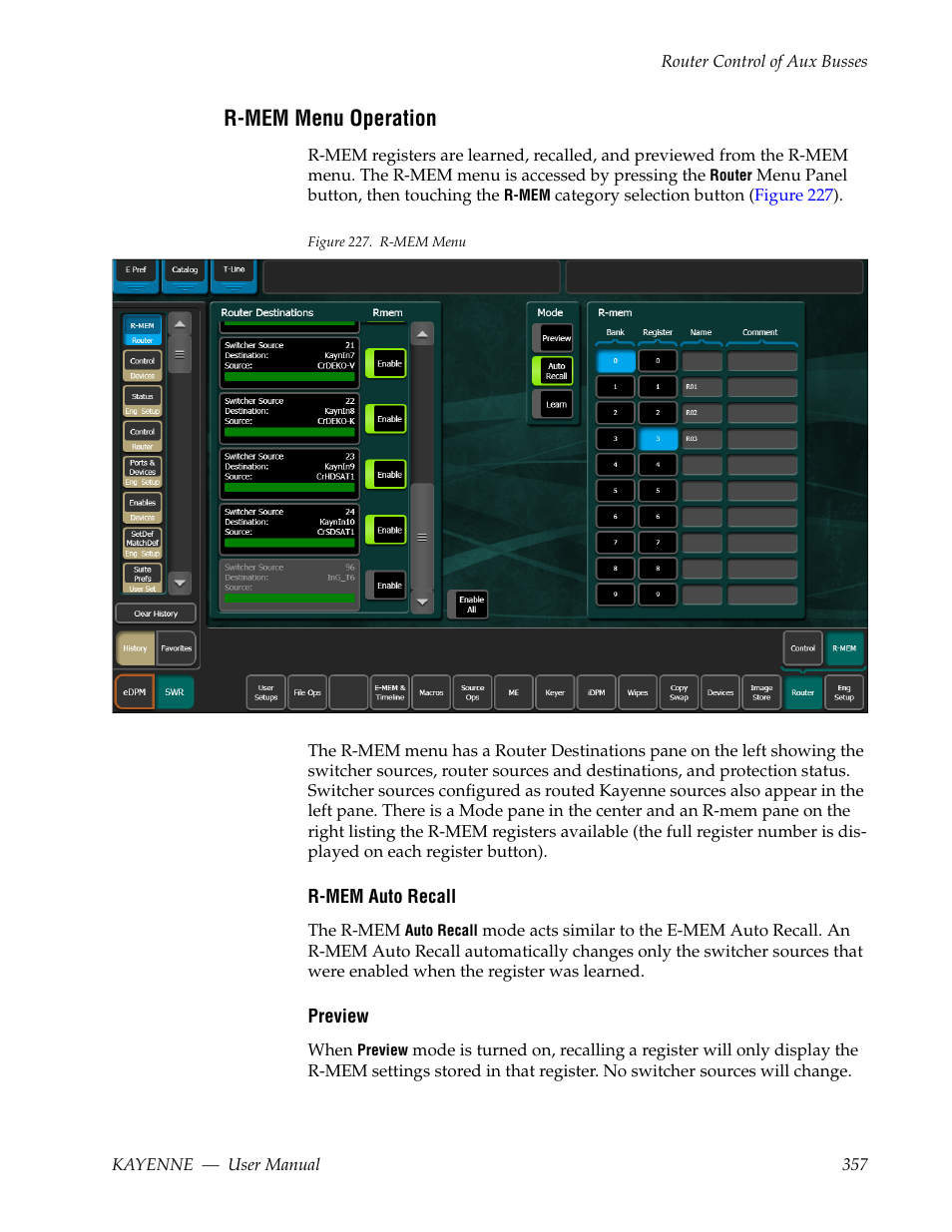 R-mem menu operation | Grass Valley Kayenne v.3.0 User Manual | Page 357 / 480