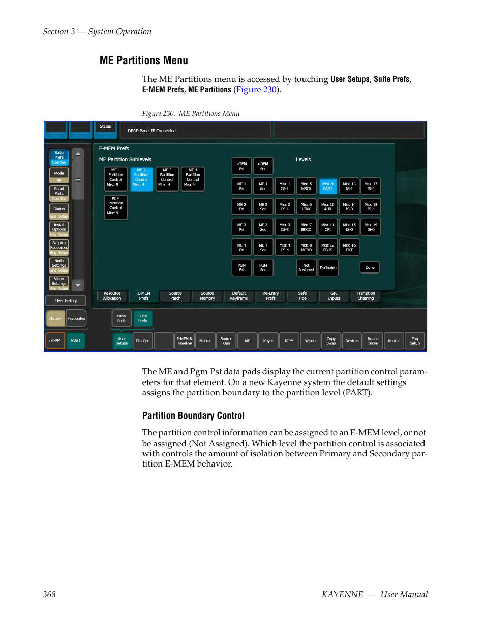 Me partitions menu | Grass Valley Kayenne v.3.0 User Manual | Page 368 / 480