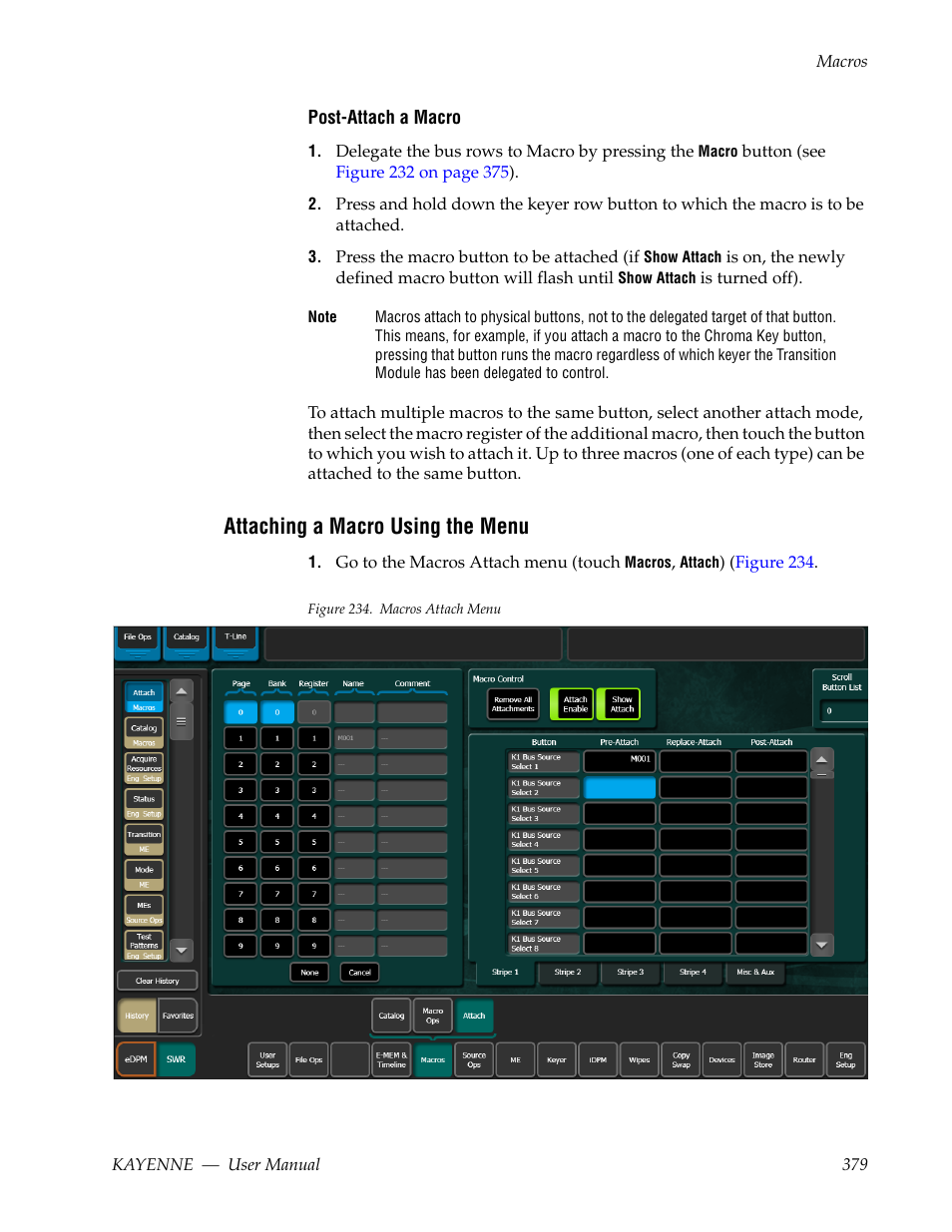 Attaching a macro using the menu | Grass Valley Kayenne v.3.0 User Manual | Page 379 / 480