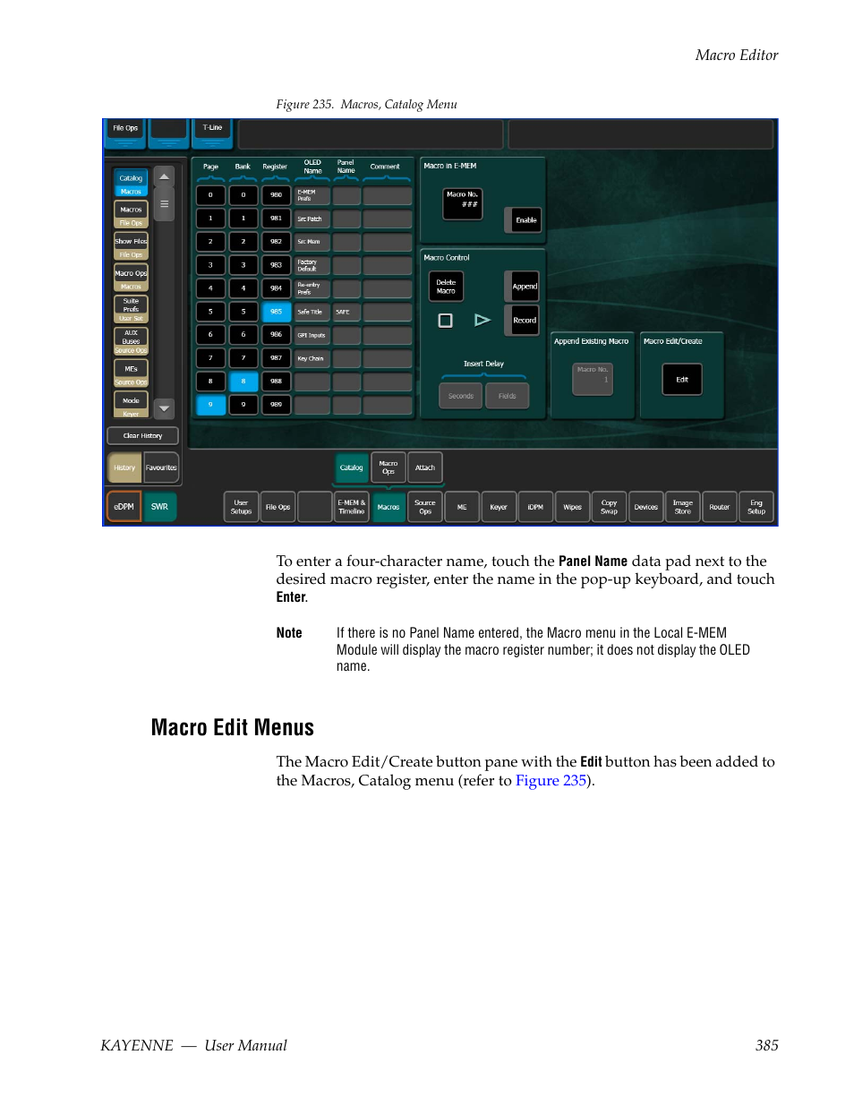 Macro edit menus | Grass Valley Kayenne v.3.0 User Manual | Page 385 / 480