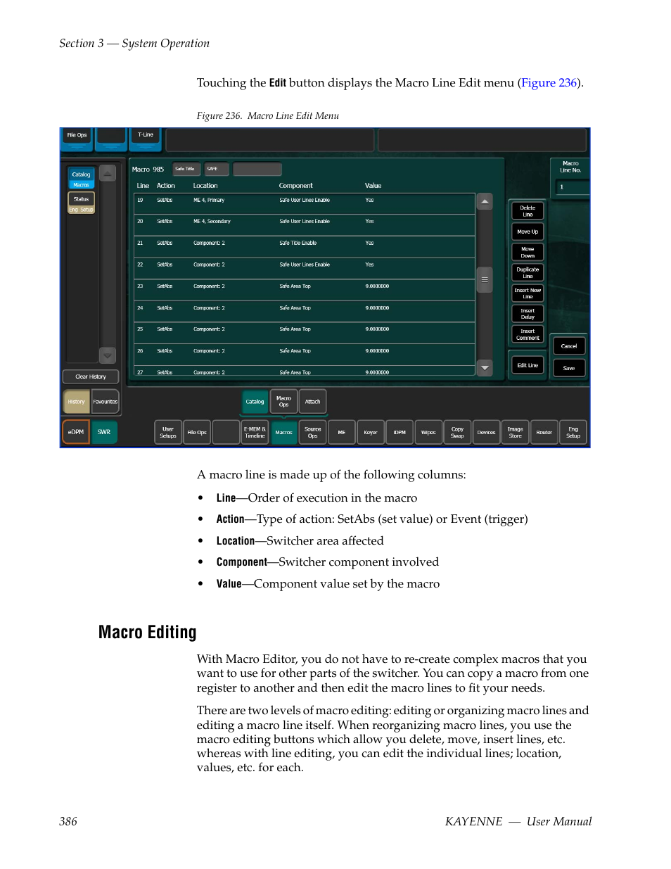 Macro editing | Grass Valley Kayenne v.3.0 User Manual | Page 386 / 480