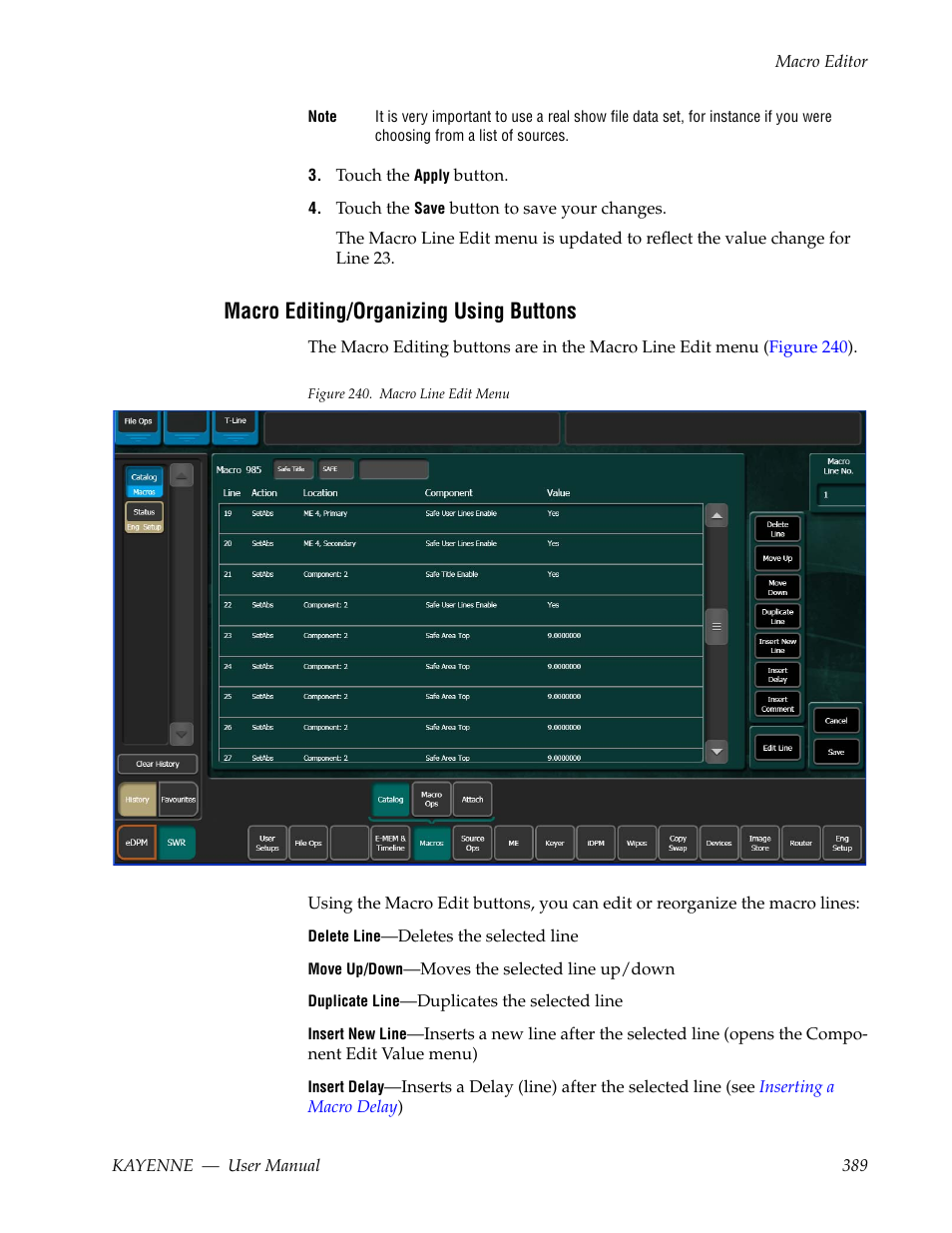 Macro editing/organizing using buttons | Grass Valley Kayenne v.3.0 User Manual | Page 389 / 480