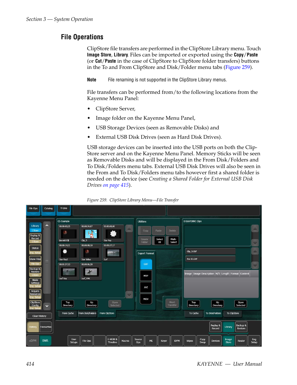 File operations | Grass Valley Kayenne v.3.0 User Manual | Page 414 / 480