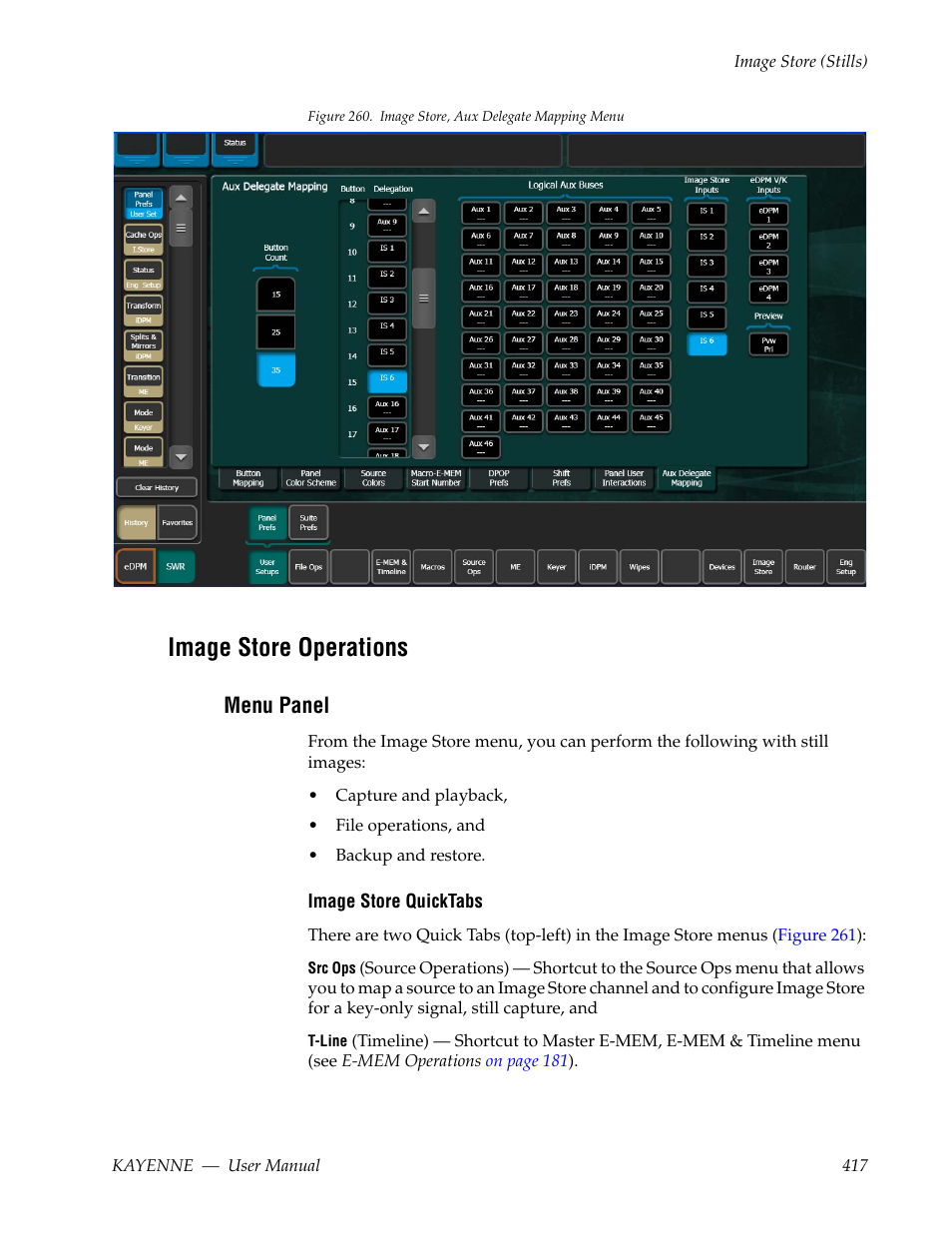 Image store operations, Menu panel, Figure 260 | Grass Valley Kayenne v.3.0 User Manual | Page 417 / 480
