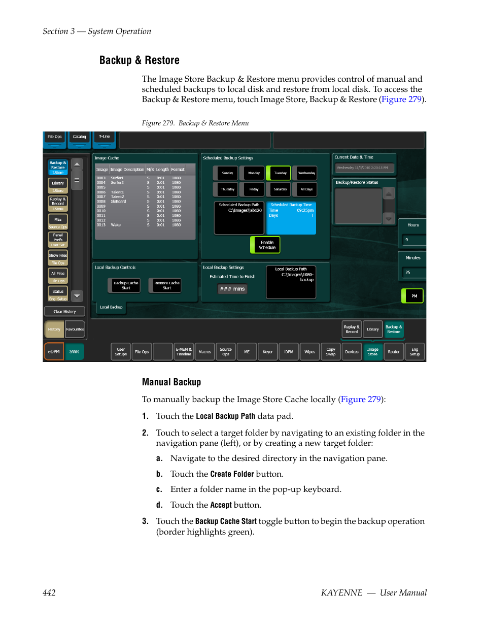 Backup & restore | Grass Valley Kayenne v.3.0 User Manual | Page 442 / 480
