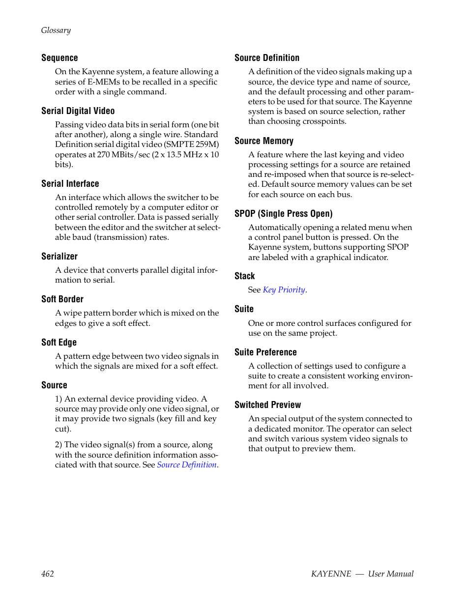 Suite preference, Switched preview | Grass Valley Kayenne v.3.0 User Manual | Page 462 / 480