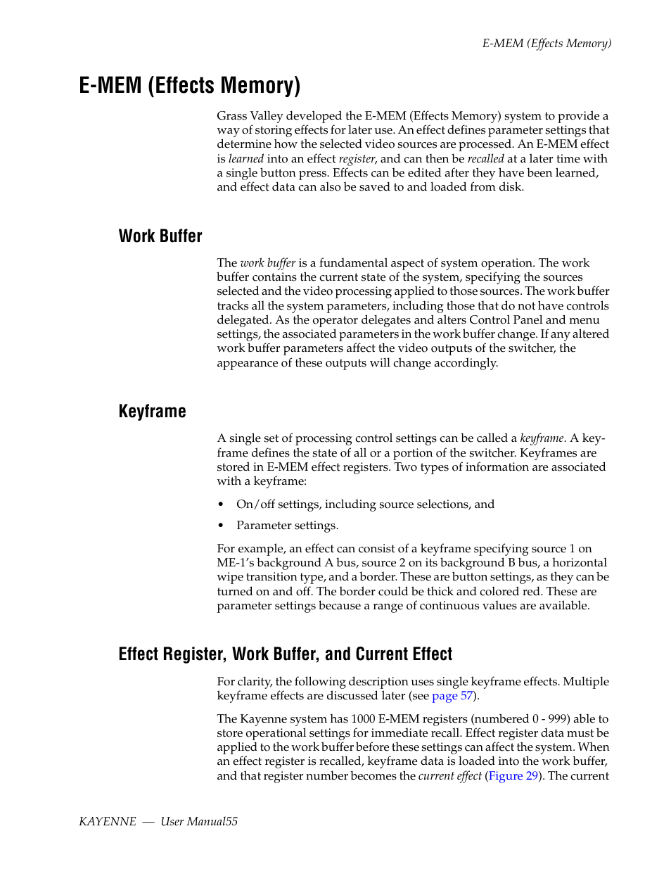E-mem (effects memory), Work buffer, Keyframe | Effect register, work buffer, and current effect | Grass Valley Kayenne v.3.0 User Manual | Page 55 / 480