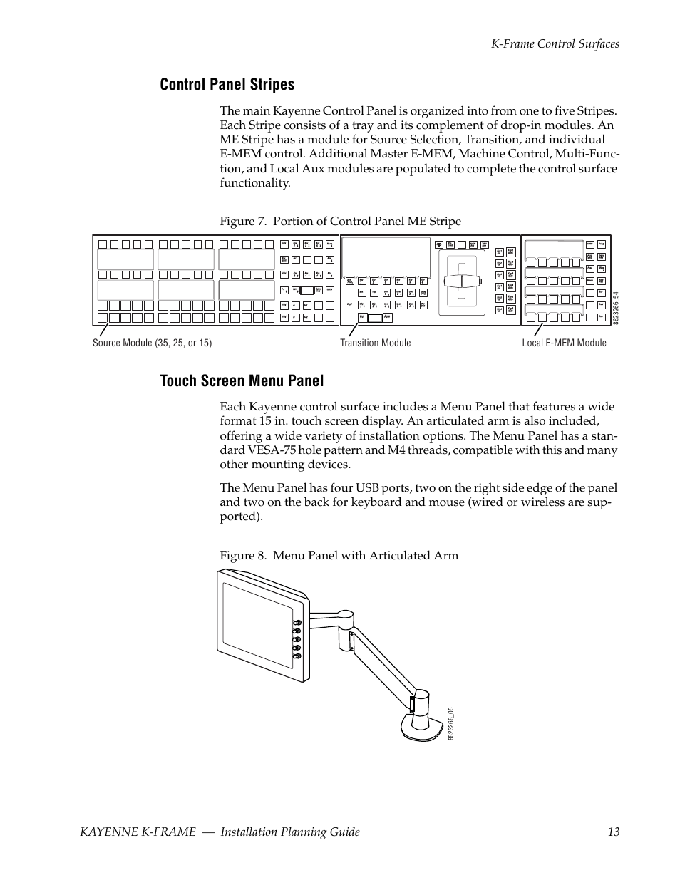 Control panel stripes, Touch screen menu panel | Grass Valley Kayenne K-Frame Installation Planning Guide Dec 03 2014 User Manual | Page 13 / 52
