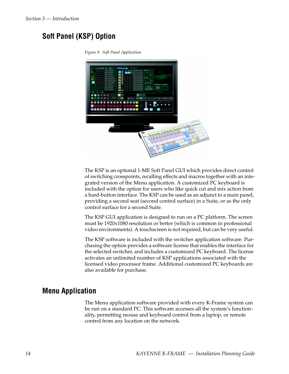 Soft panel (ksp) option, Menu application | Grass Valley Kayenne K-Frame Installation Planning Guide Dec 03 2014 User Manual | Page 14 / 52