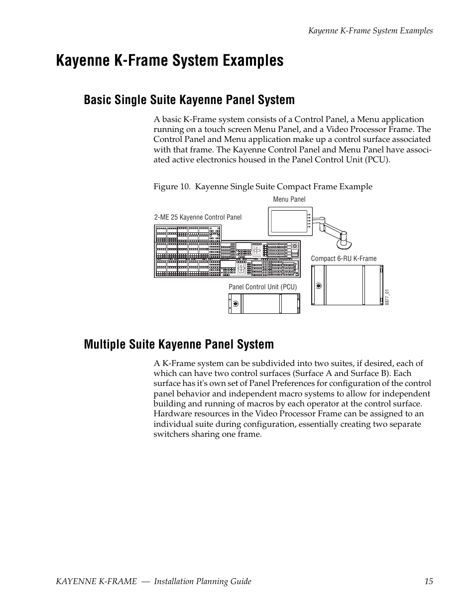 Kayenne k-frame system examples, Basic single suite kayenne panel system, Multiple suite kayenne panel system | Grass Valley Kayenne K-Frame Installation Planning Guide Dec 03 2014 User Manual | Page 15 / 52