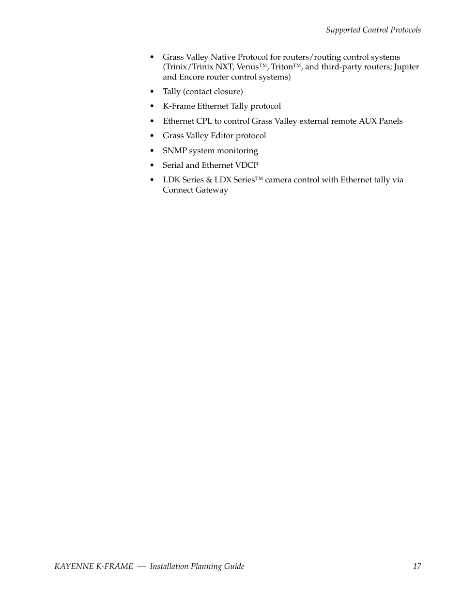 Grass Valley Kayenne K-Frame Installation Planning Guide Dec 03 2014 User Manual | Page 17 / 52