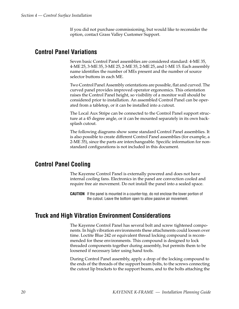 Control panel variations, Control panel cooling | Grass Valley Kayenne K-Frame Installation Planning Guide Dec 03 2014 User Manual | Page 20 / 52