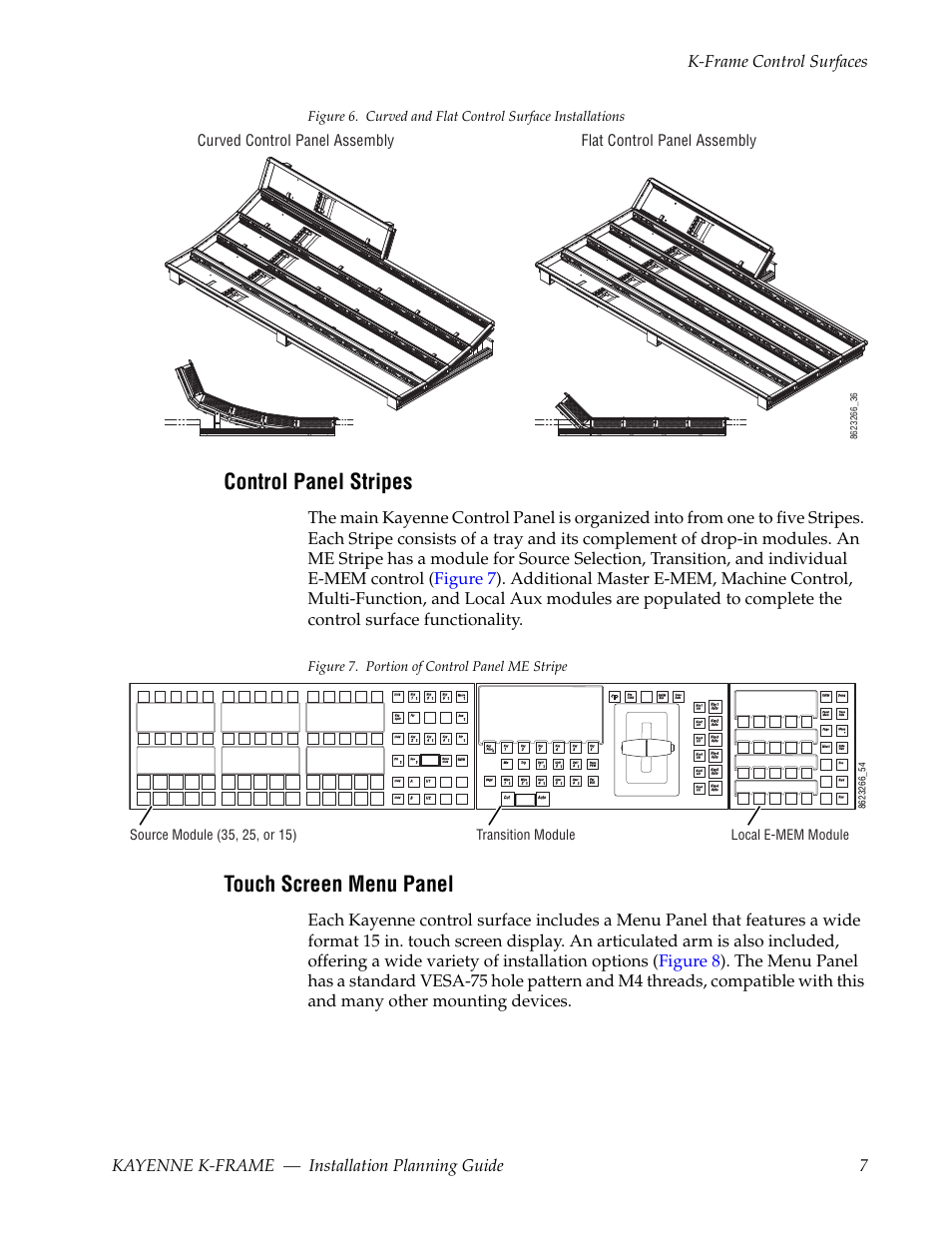Control panel stripes, Touch screen menu panel, Figure 7. portion of control panel me stripe | Grass Valley Kayenne K-Frame Installation Planning Guide Dec 03 2013 User Manual | Page 11 / 52