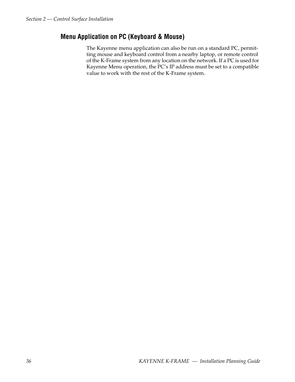 Menu application on pc (keyboard & mouse) | Grass Valley Kayenne K-Frame Installation Planning Guide Dec 03 2013 User Manual | Page 40 / 52