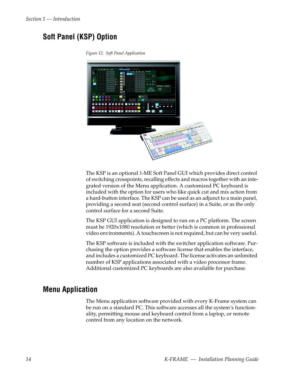 Soft panel (ksp) option, Menu application | Grass Valley K-Frame Installation Planning Guide Jul 07 2014 User Manual | Page 14 / 56