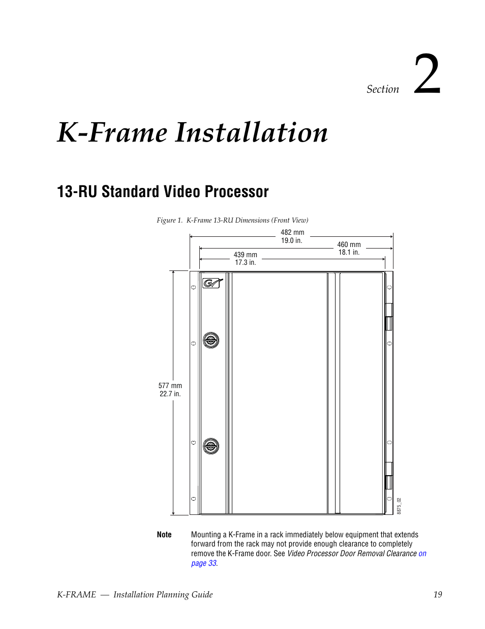 K-frame installation, Ru standard video processor, Section 2 — k-frame installation | Grass Valley K-Frame Installation Planning Guide Jul 07 2014 User Manual | Page 19 / 56