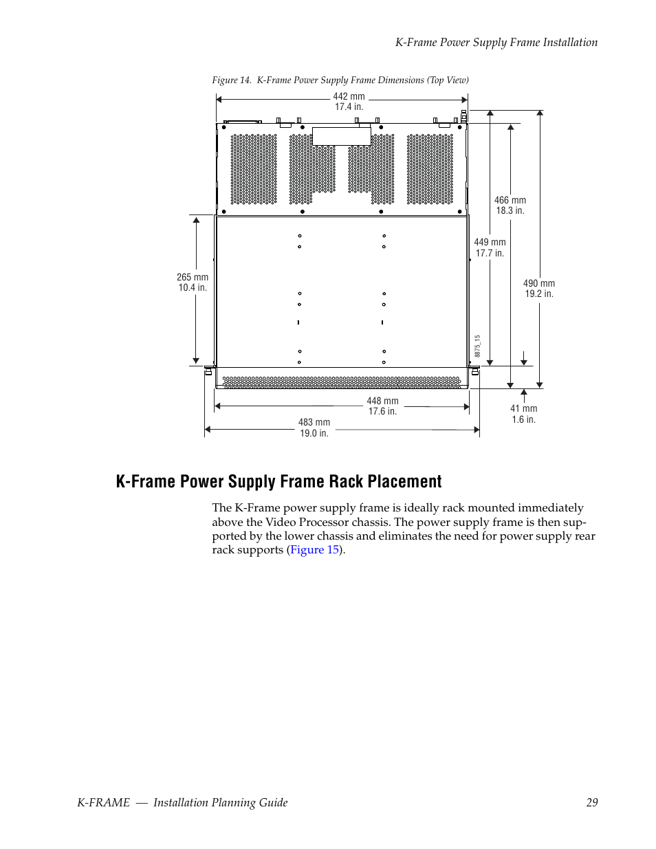 K-frame power supply frame rack placement | Grass Valley K-Frame Installation Planning Guide Jul 07 2014 User Manual | Page 29 / 56