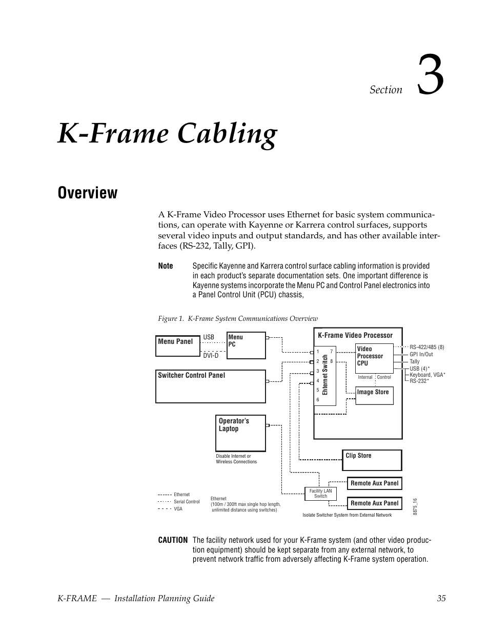 K-frame cabling, Overview, Section 3 — k-frame cabling | Grass Valley K-Frame Installation Planning Guide Jul 07 2014 User Manual | Page 35 / 56