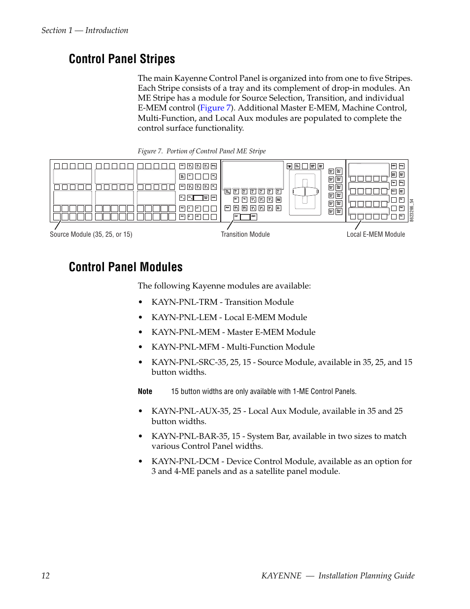 Control panel stripes, Control panel modules, Figure 7. portion of control panel me stripe | Grass Valley Kayenne Installation Planning Guide Aug 30 2011 User Manual | Page 12 / 78