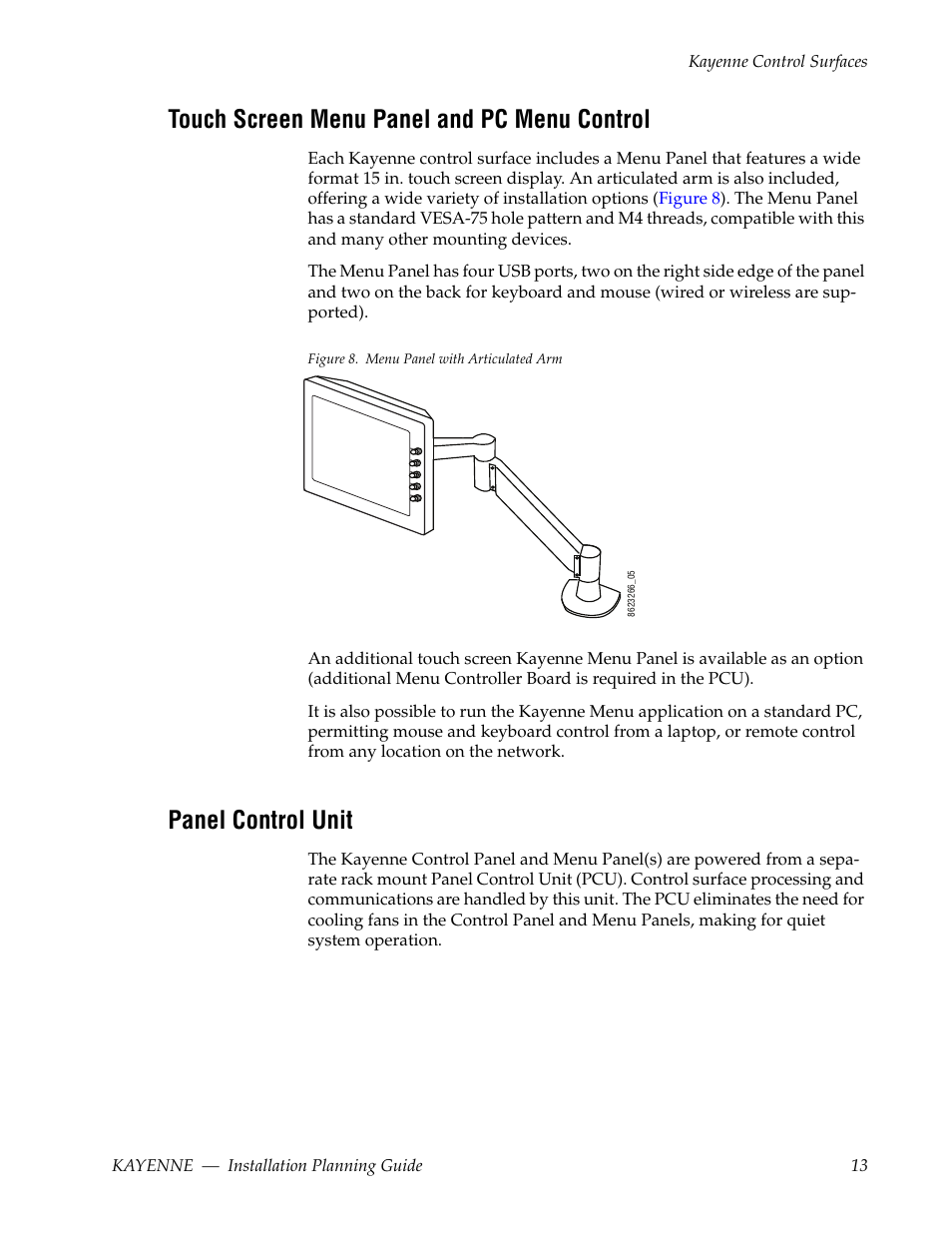Touch screen menu panel and pc menu control, Panel control unit | Grass Valley Kayenne Installation Planning Guide Aug 30 2011 User Manual | Page 13 / 78
