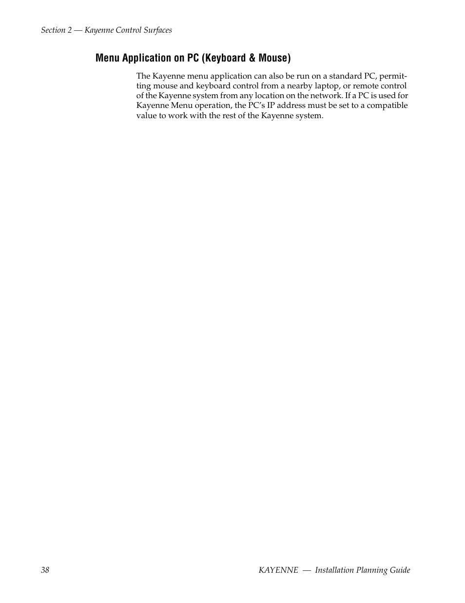 Menu application on pc (keyboard & mouse) | Grass Valley Kayenne Installation Planning Guide Aug 30 2011 User Manual | Page 38 / 78