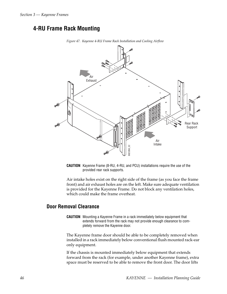 Ru frame rack mounting, Door removal clearance | Grass Valley Kayenne Installation Planning Guide Aug 30 2011 User Manual | Page 46 / 78