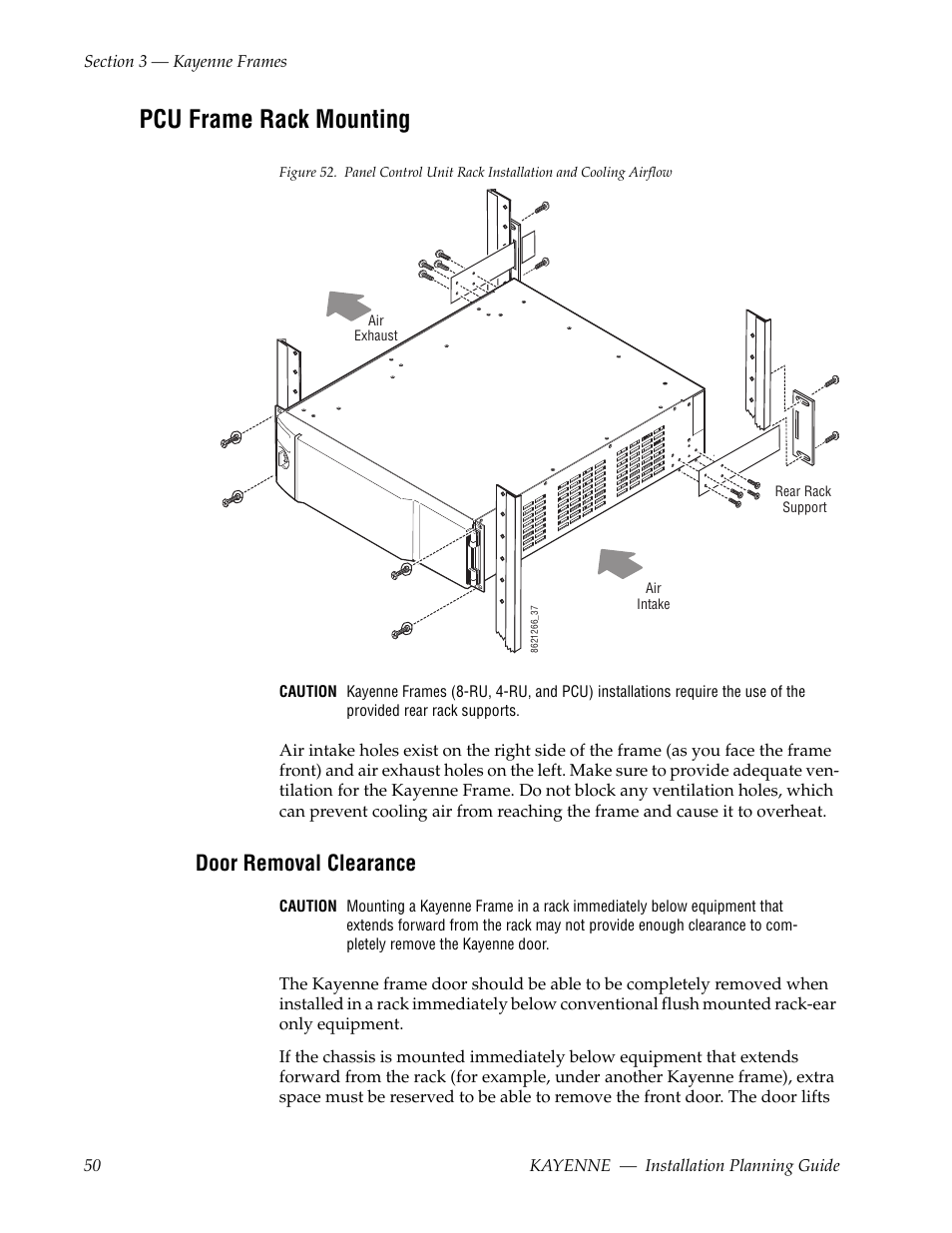 Pcu frame rack mounting, Door removal clearance | Grass Valley Kayenne Installation Planning Guide Aug 30 2011 User Manual | Page 50 / 78