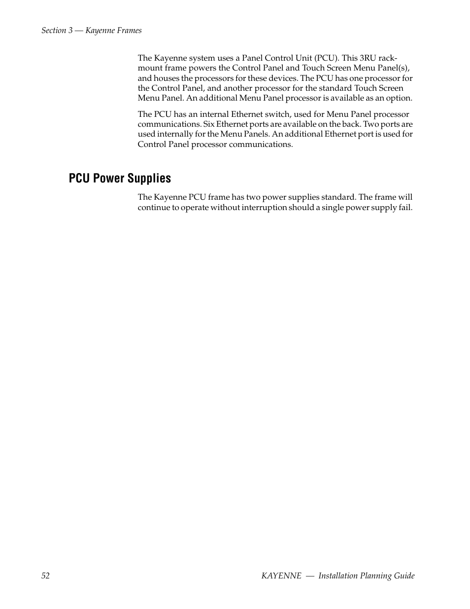 Pcu power supplies | Grass Valley Kayenne Installation Planning Guide Aug 30 2011 User Manual | Page 52 / 78