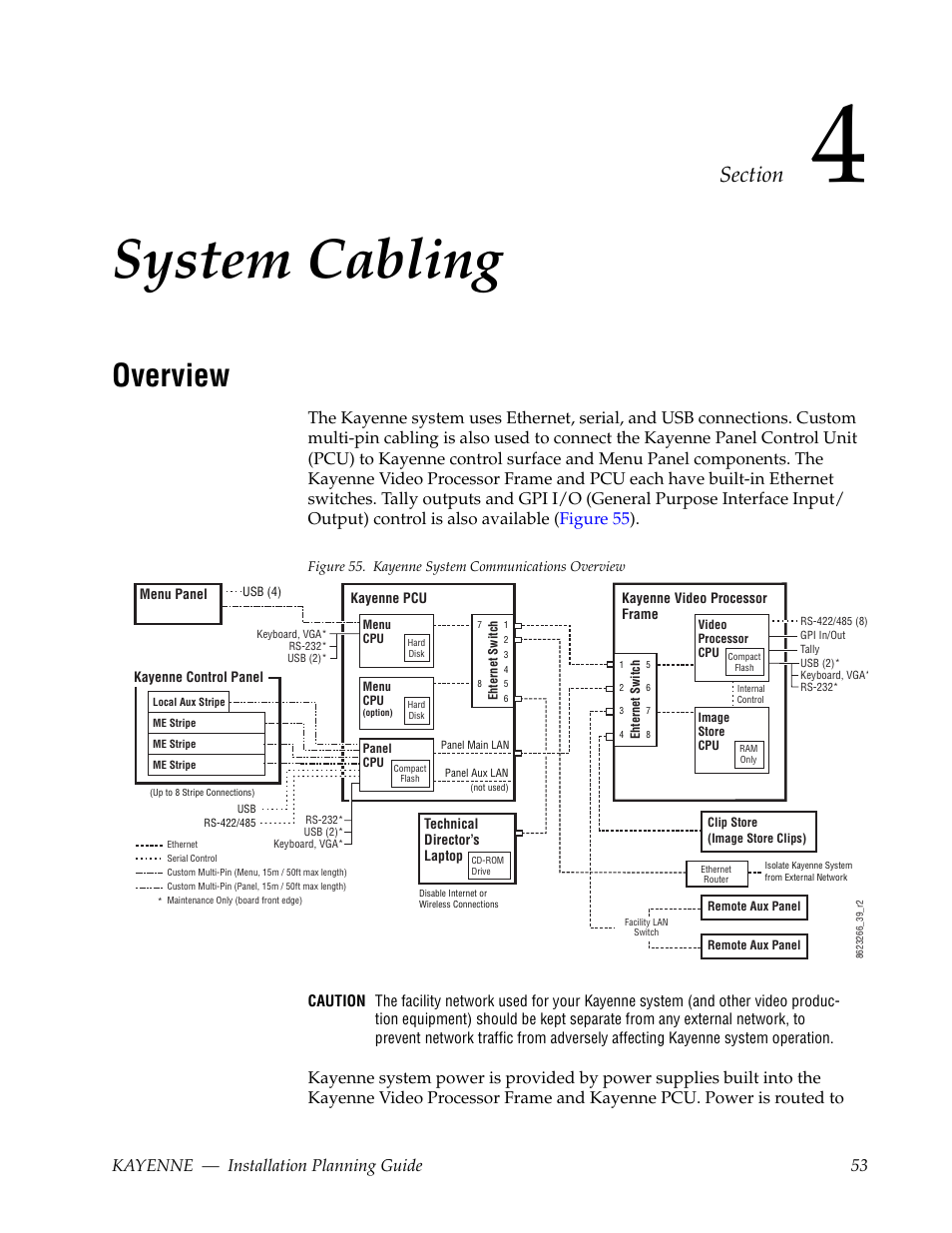 System cabling, Overview, Section 4 — system cabling | Kayenne — installation planning guide 53 | Grass Valley Kayenne Installation Planning Guide Aug 30 2011 User Manual | Page 53 / 78