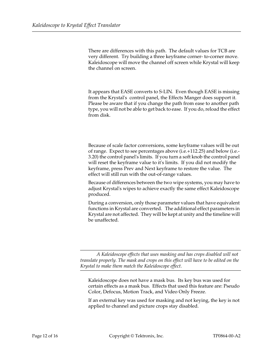 Smooth, Ease, Parameter values | Masking & cropping | Grass Valley Kaleidoscope to Krystal Effect Translator User Manual | Page 12 / 16