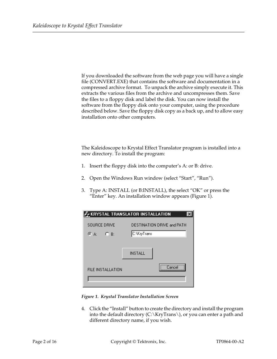 Installation, Web site acquisition, Program installation | Grass Valley Kaleidoscope to Krystal Effect Translator User Manual | Page 2 / 16