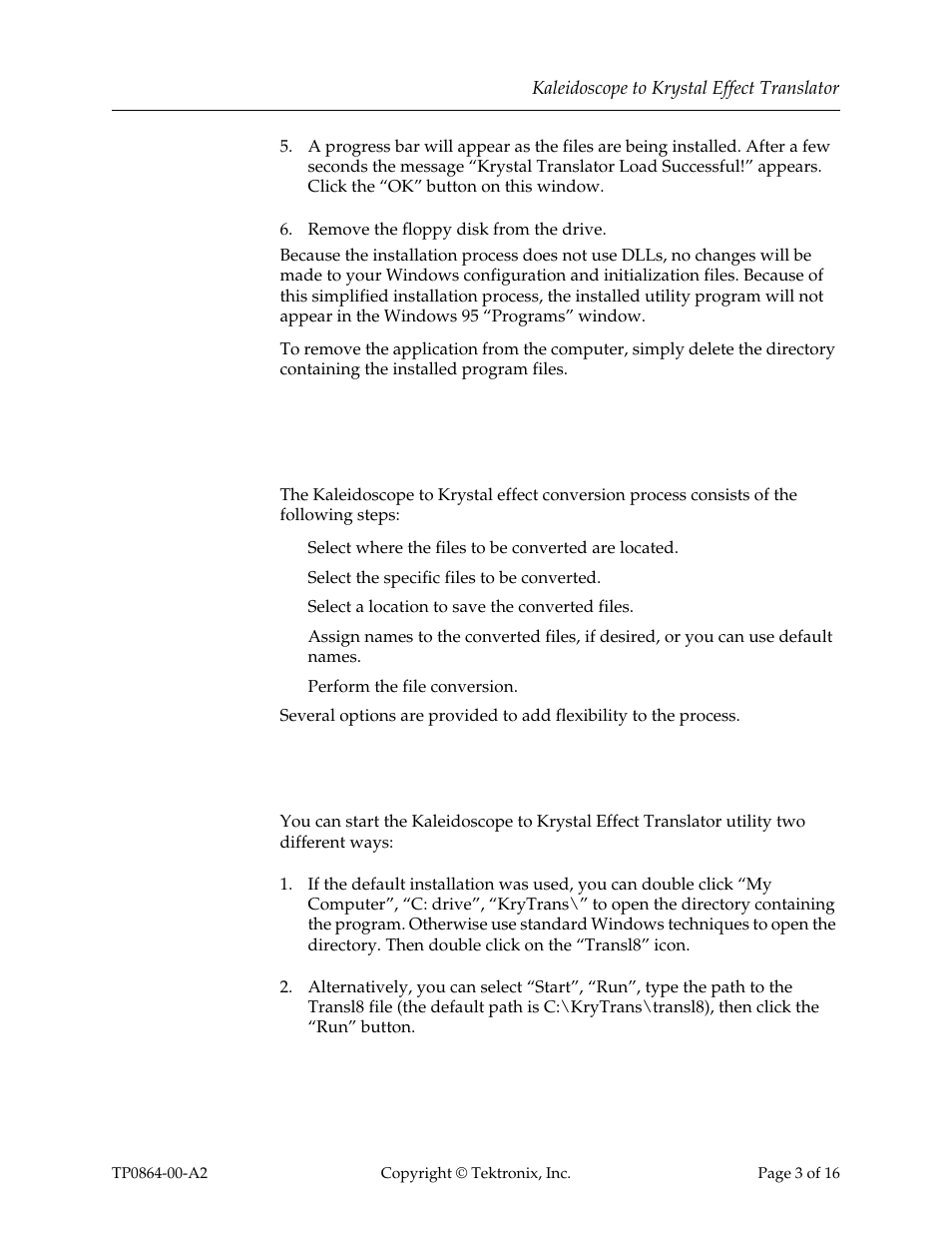 General operation, Startup | Grass Valley Kaleidoscope to Krystal Effect Translator User Manual | Page 3 / 16