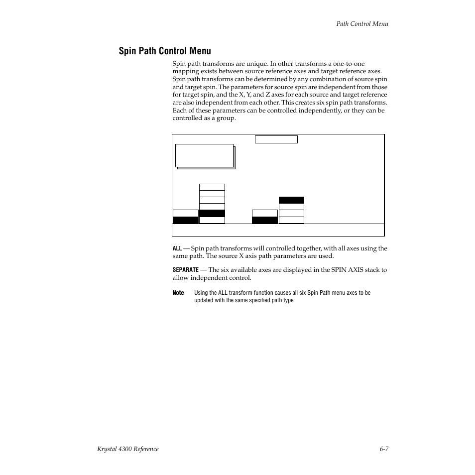 Spin path control menu | Grass Valley 4300 Krystal Reference Manual v.3.1 User Manual | Page 101 / 334