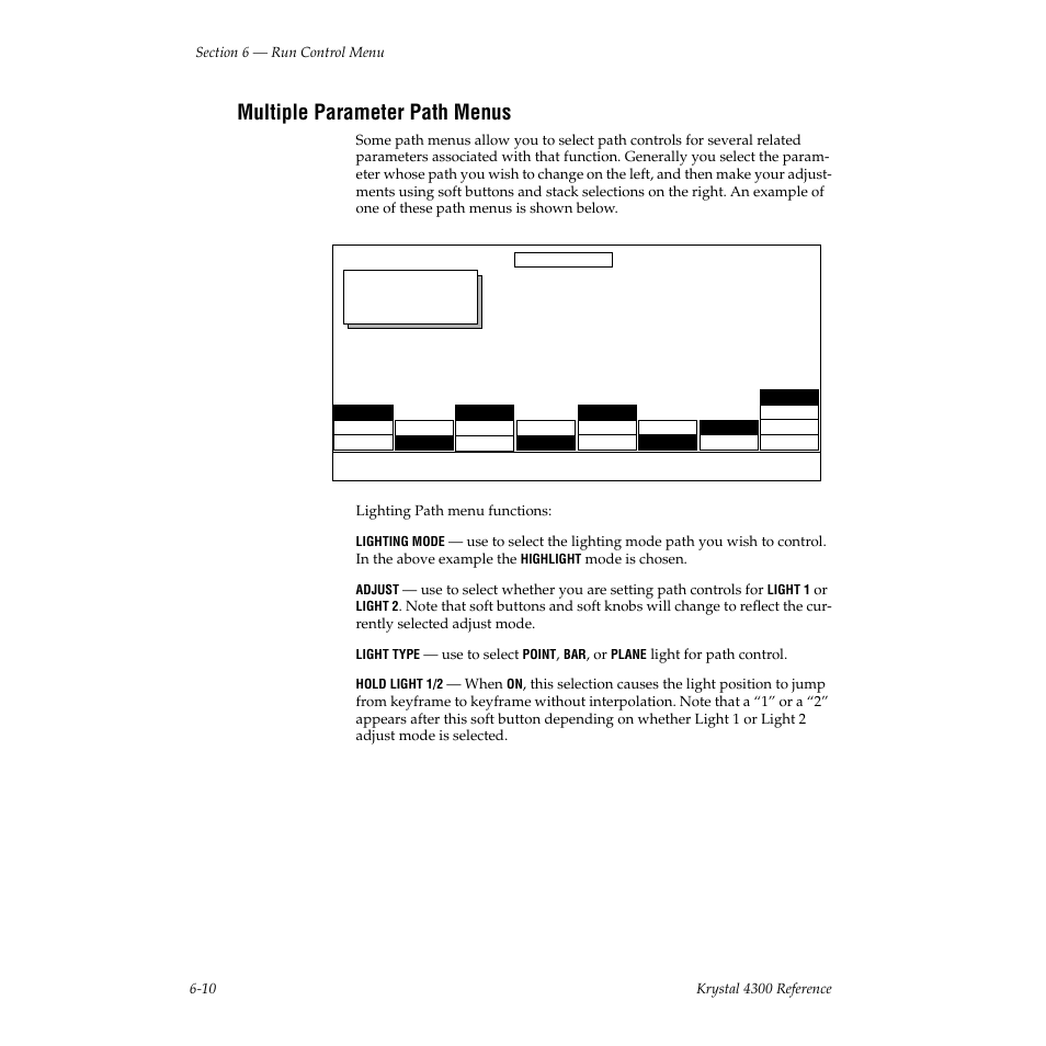 Multiple parameter path menus, Lighting path | Grass Valley 4300 Krystal Reference Manual v.3.1 User Manual | Page 104 / 334