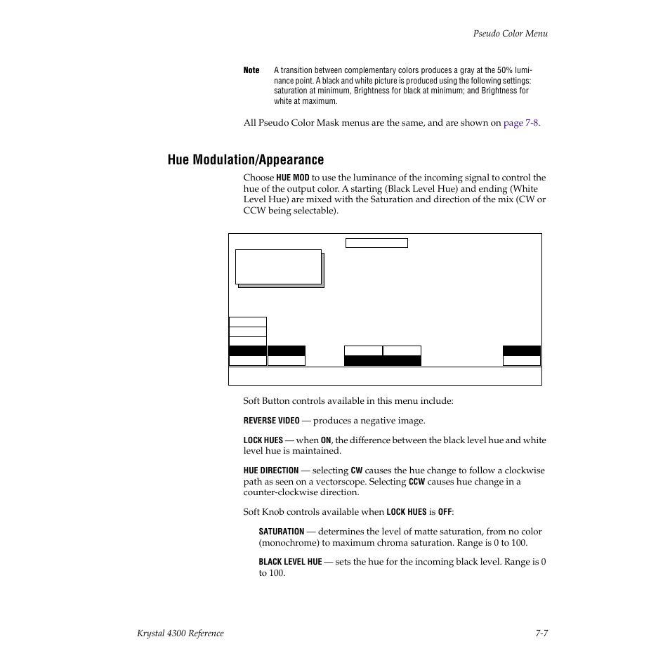 Hue modulation/appearance | Grass Valley 4300 Krystal Reference Manual v.3.1 User Manual | Page 115 / 334