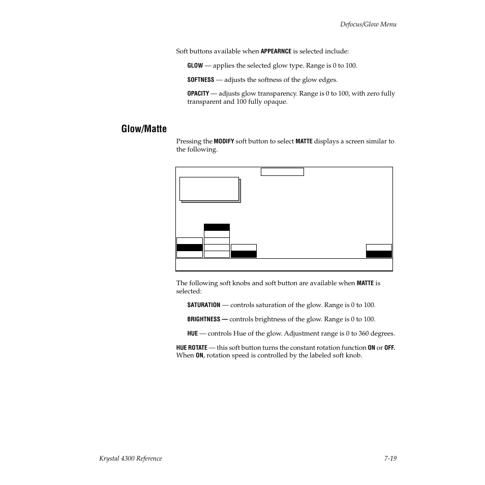 Glow/matte | Grass Valley 4300 Krystal Reference Manual v.3.1 User Manual | Page 127 / 334
