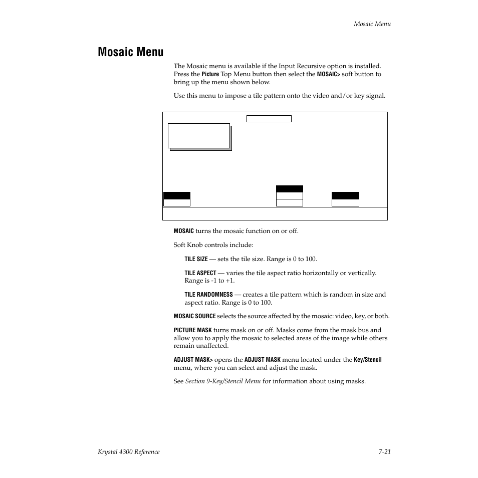 Mosaic menu | Grass Valley 4300 Krystal Reference Manual v.3.1 User Manual | Page 129 / 334