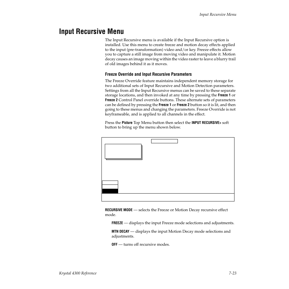 Input recursive menu | Grass Valley 4300 Krystal Reference Manual v.3.1 User Manual | Page 131 / 334