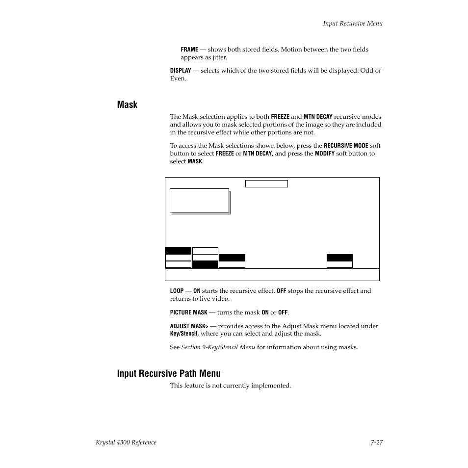 Mask, Input recursive path menu | Grass Valley 4300 Krystal Reference Manual v.3.1 User Manual | Page 135 / 334