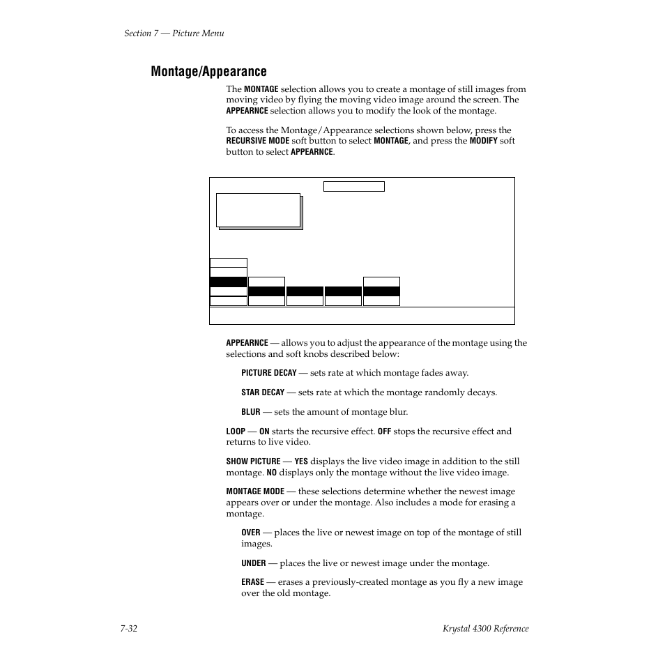 Montage/appearance | Grass Valley 4300 Krystal Reference Manual v.3.1 User Manual | Page 140 / 334