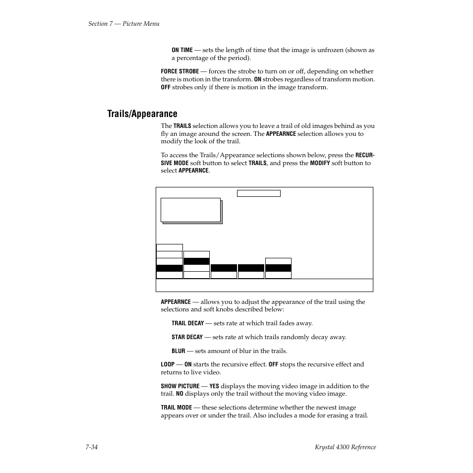 Trails/appearance | Grass Valley 4300 Krystal Reference Manual v.3.1 User Manual | Page 142 / 334